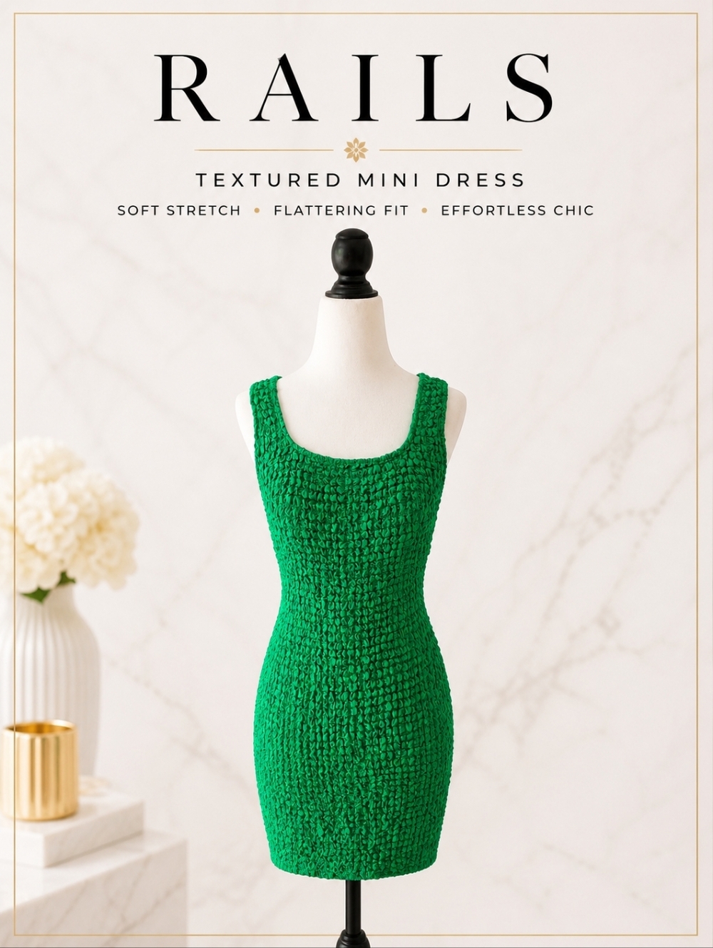 ☘️ NWT Rails Julie Crinkled Drape Mini Dress In Clover Green – Size M